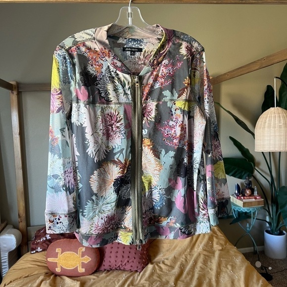 JOHN MARK NWT Women’s XS Floral Mesh Zip Front Jacket Shirt/ Fall Floral Jacket - Picture 2 of 6